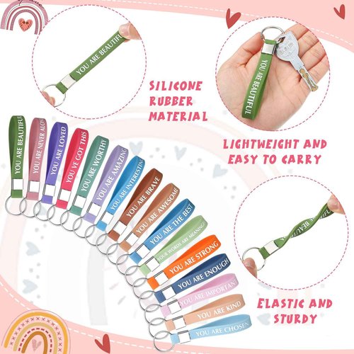 Hillban 32 Pcs Canvas Cosmetic Makeup Bag Women Christmas Inspirational Gifts Travel Toiletry Makeup Bag Pouch with Inspirational Keychains for Christmas Women Teacher Appreciation Gift(Rainbow)
