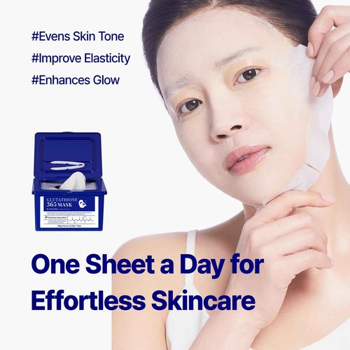 Color Deep Glutathione 365 Mask(1pack, 30sheets, 360g)/ 99% Pure Glutathione, 100% Plant-Based Vegan Sheet quick all-in-one skin solution mask with hydration, illuminating, and wrinkle care functions