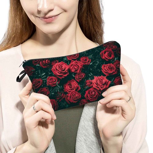 Livel lhood Red Rose Makeup Bag - Cute Travel Toiletry Zipper Pouch - Floral Cosmetic Bag Gift for Girls, Women, Sisters, Rose Lovers