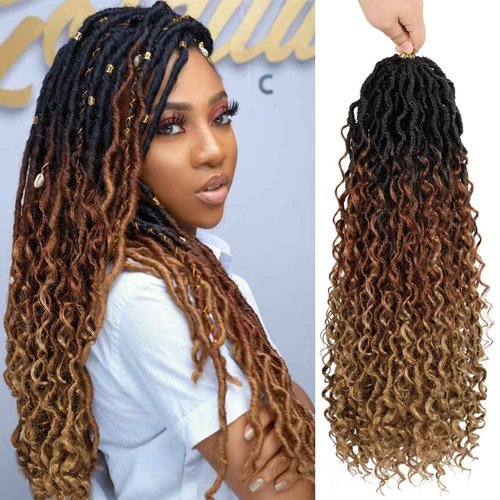 Crochet Hair for Black Women 14 Inch 7 Packs Goddess Locs Crochet Hair Faux Locs Pre-looped River Hair with Curly Ends(1B/30/27#)