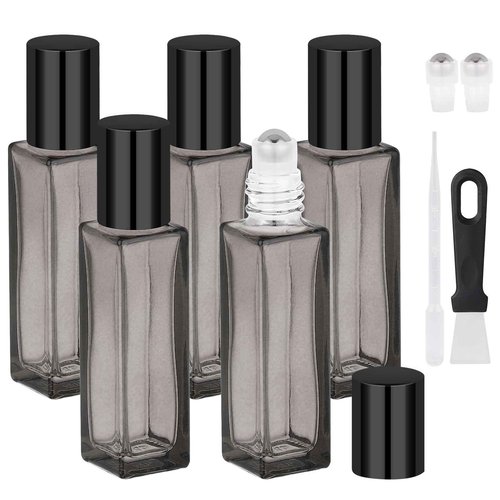 Segbeauty 0.34oz Empty Rollerball Bottles for Oil, 10ml Glass Roller Bottles for Essential Oils, Pack of 5 Clear Black Travel Size Roller Ball Applicator Leakproof, Travel Perfume Bottle Refillable