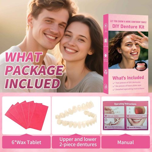 Denture Do it Yourself Full Set of Top and Bottom Fake Teeth, for Improve Smile, DIY Kit Easy and Convenient, Fake Teeth Repair Missing Teeth, Protect Your Teeth-JJ13