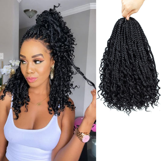 Liang Dian Goddess Box Braids Crochet Hair 14 Inch 8 Packs Boho Box Braids Crochet with Curly Ends Pre looped Synthetic Bohemian Hippie Braids Hair Extensions(14 Inch 27/613 Omber)