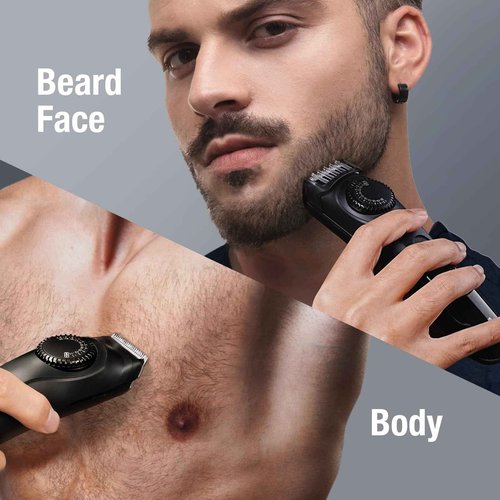 SUPRENT Adjustable Beard Trimmer for Men, Cordless Electric Beard Trimmer with Precision Dial, USB Rechargeable 19 Length Settings Mustache Trimmer for Mens Gifts (Black)