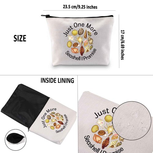 G2TUP Just One More Seashell I Promise Makeup Bag - Shelling Beach Cosmetic Bag for Seashells Lover and Beach Lover (White)