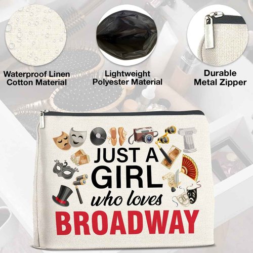 UPNEGE Broadway Gifts Makeup Bag Theater Gifts for Women Performer Cosmetic Bag Drama Gifts Just a Girl Who Loves Broadway Zipper Makeup Pouch, polychrome