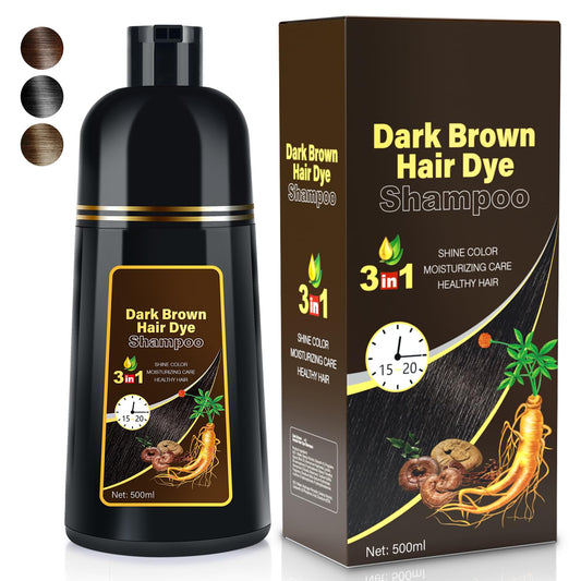 JIESSIA Dark Brown Hair Dye Shampoo 3 IN 1, 16.9 Fl Oz, Natural Herbal Plant Semi Permanent Covers All Gray Hair Treated for Women & Men