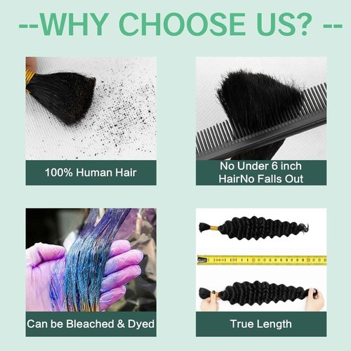 Human Braiding Hair for Boho Braids 120g 3 Bundles Deep Wave Curly Bulk Human Hair for Braiding Knotless Bohemian Natural Color (1B, 24 Inch)