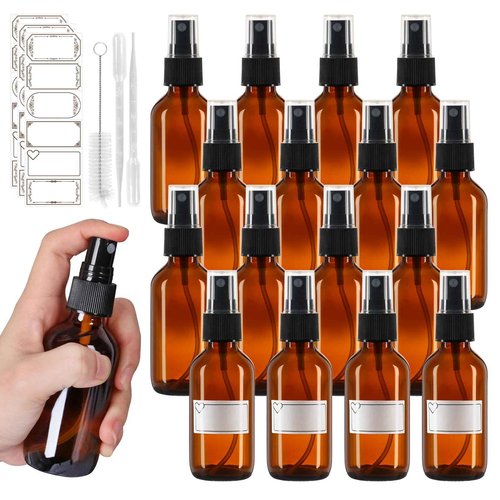 Jaisie.W 60ml Glass Spray Bottles with Fine Mist Sprayer 16Pack, Small Amber Glass Spray Bottles 2 oz for Perfumes,Cleaning Products,Pet Spray (2fl.oz, Set of 16)