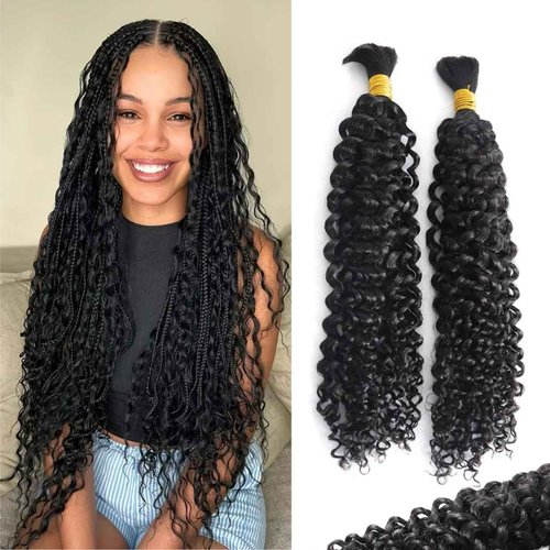 GoGobraids Human Braiding Hair Boho Braids Human Hair Water Wave Bulk Human Hair for Braiding No Weft Bundle Brazilian Virgin Curly Hair Extensions Natural Color 14 Inch 1pack/100g