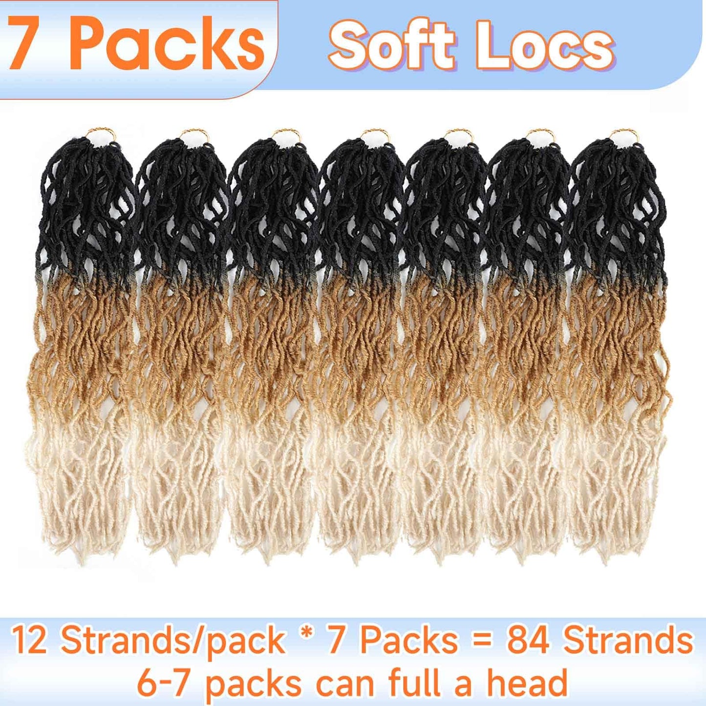 Faux Locs Crochet Hair 22 Inch 7 Packs Ombre Soft Locs Crochet Hair Pre Looped Crochet Locs For Black Women Butterfly Hair Extensions(22inch, 7 Packs, 1B/27/613)