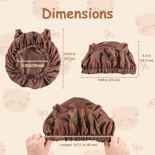 Lolalet Kids Bonnets for Girls, Adjustable Silk Baby Bonnet for Curly Hair Toddler Satin Cartoon Bonnet Cap with Elastic Band -Bear