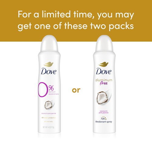 Dove Aluminum Free Deodorant Spray for Women 3 Count Coconut & Pink Jasmine 72 hour odor protection 4oz