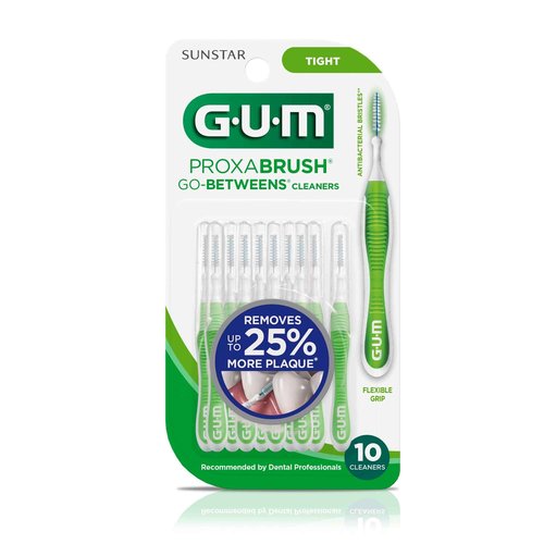 GUM Proxabrush Go-Betweens - Tight - Interdental Brushes - Soft Bristled Dental Picks for Plaque Removal & Gum Health - Safe for Braces & Dental Devices, 10ct (Pack of 2)