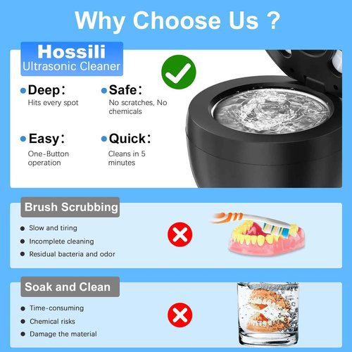 Hossili Ultrasonic Retainer Cleaner Machine, 200ML Ultrasonic Cleaning Pod with 4 Modes, Digital Timer for Denture Cleaner, Aligners, Mouth Guards, Braces, Jewelry & Toothbrush Heads