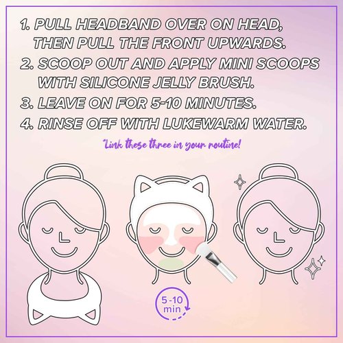 I DEW CARE Mini Scoops Wash Off Face Mask Skin Care Trio + White Cat Spa and Makeup Headband + Soft Silicone Face Mask Brush Bundle