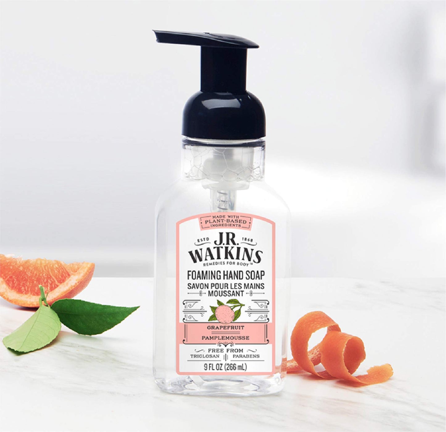 J.R. Watkins Foaming Hand Soap with Pump Dispenser, Moisturizing Foam Hand Wash, All Natural, Alcohol-Free, Cruelty-Free, USA Made, Grapefruit, 9 fl oz, 3 Pack