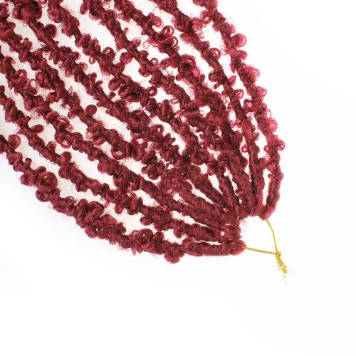 ZRQ Butterfly Locs Crochet Hair With Curly Ends 24 Inch 6Packs Burgundy Distressed Butterfly Faux Locs Pre looped Synthetic Goddess Soft Locs Hair Extensions for Women (24 Inch, bug#)