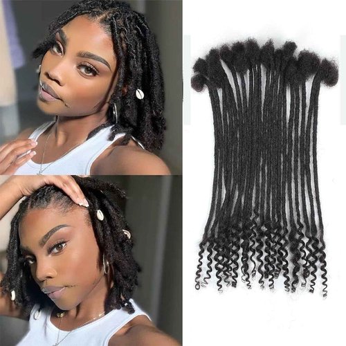 100% Real Human Hair 0.4cm Width 8-12 Inch Loc extensions Human Hair with Curly Ends 30 Strands per pack Full Handmade Dreadlock Extensions Can be dyed (Natural Black Color, 8 Inch-30 Strands)