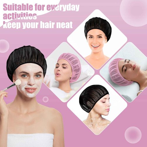 Chuarry 4 Pcs Mesh Sleep Bonnet for Sleeping Night Curly Hair Nets Sleep Caps for Women(Black, Pink)