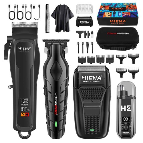 HIENA Professional Hair Clipper Set for Men, Cordless Clippers Set and Trimmer Kit, USB Rechargeable Electric Beard, Nose Hair Trimmer, Foil Shaver & Men's Facial Grooming Tool Kit, Gifts for Men