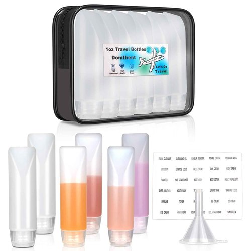 Domthent 13 Pack Travel Bottles for Toiletries - TSA Approved, Leak-Proof Refillable 1oz Travel Bottles Set for Shampoo, Lotion, Makeup, and Essential Oils (13)