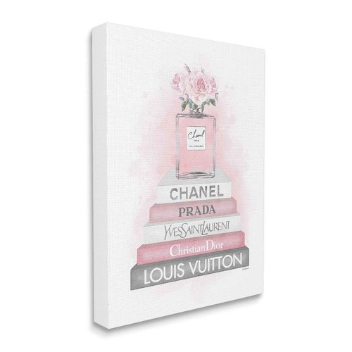 Stupell Industries Pink Roses Perfume Bottle Glam Fashion Bookstack