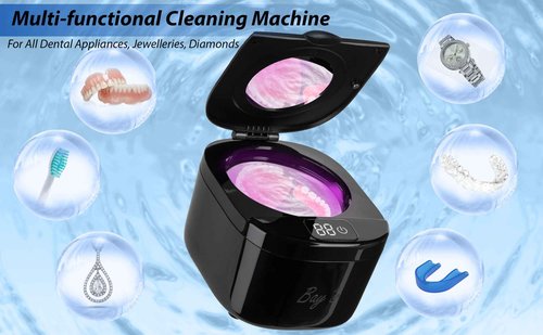 BAY'S 45kHz Ultrasonic Cleaner for Retainers, Night Guards, and All Dental Appliances – Includes 230ml Cleaning Basket – Perfect for Jewelry and Dental Accessories (Black)