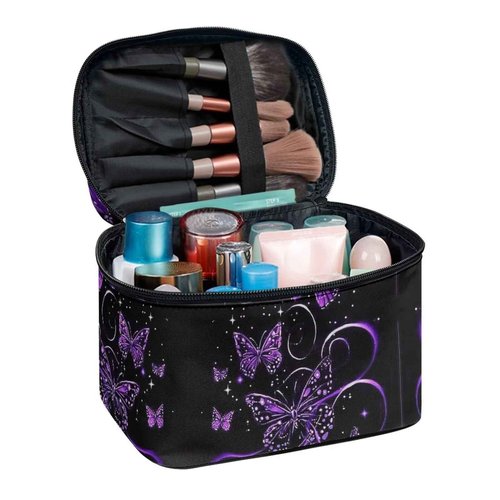 Glorowreny Butterfly Toiletry Bag for Women Large Purple Portable Large Cosmetic Bags for Women Travel Makeup Cosmetic Zipper Bags Pouch Travel Toiletry Bag