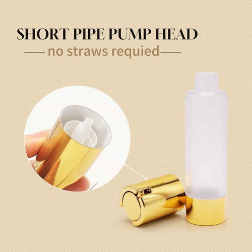 AJLTPA 6Pcs 1.7oz 50ml Frosted Transparent Airless Pump Bottles with Funnel, Travel Size Vacuum Dispenser Refillable Cosmetic Containers For Foundations, Cream, Serums, Shampoo, Lotion(Gold)