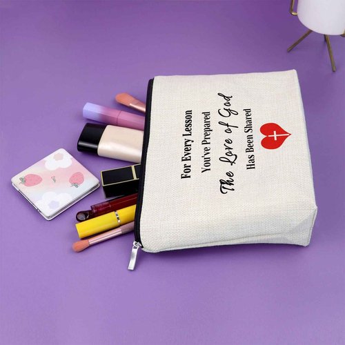Sazuwu 2PCS Sunday School Teacher Makeup Bag Christian Preschool Teacher Appreciation Gifts Religious Thank You Gifts Cosmetic Bag Christmas Thanksgiving Graduation Birthday Present