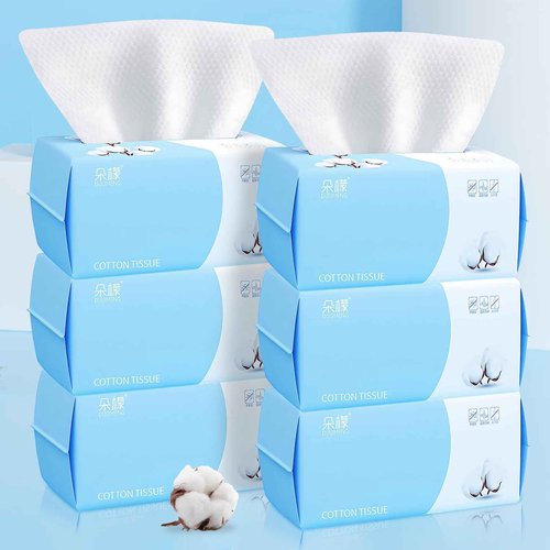 Cotton Facial Dry Wipes 100 Count, Deeply Cleansing Disposable Face Towel Wash Cloth, Multi-Purpose for Skin Care, Make-up Wipes, Face Wipes and Facial Cleansing (6 Pack)