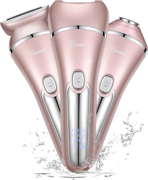 Hatteker Electric Shaver for Women Lady Epilator Electric Razors Kit Hair Remover for Face Chin Arm Leg Armpit Bikini Trimmer Painless Waterproof USB Rechargeable Dry Wet with Detachable Head 3 in 1
