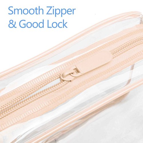PACKISM TSA Approved Toiletry Bag - 4 Pack Upgrade Color-Edged Clear Makeup Bag, Clear Toiletry Bag For Traveling Fits Various Storage Needs, Pink