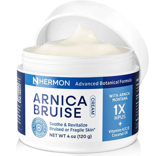 Hermon Arnica Bruise Cream: Reduce Bruising & Swelling on Thin Skin - Arnica Montana with Vitamins K, C & E–Hydrating Moisturizer for Face 4 oz