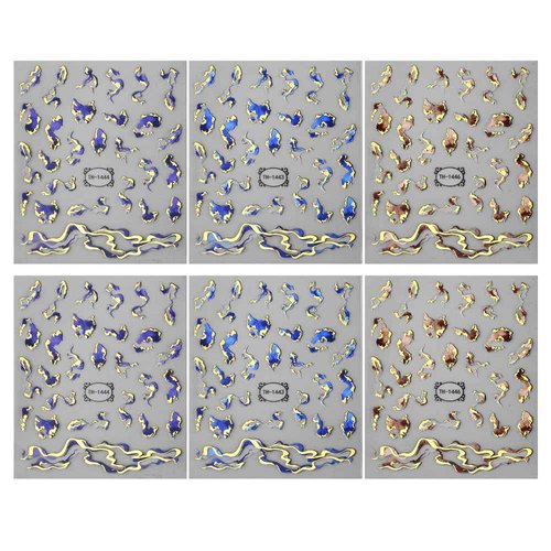 3D Gild Stamping Marble Nail Stickers, Blue Purple Marble Nail Art Stickers Bronzing Gold Nail Decals for Nail Art Supplies, Irregular Ribbon Nail Sticker Nails Design Self Adhesive Stickers for Nails