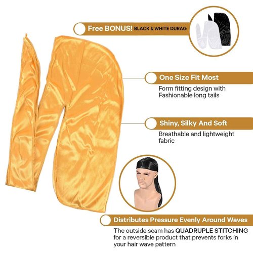 11-in-1 Deluxe Wave Hair Care Set - 3 Durags, Wave Brush, Bristle Beard Brush, Wave Comb, Spray Bottle, 2 Stocking Caps, Mirror for Men