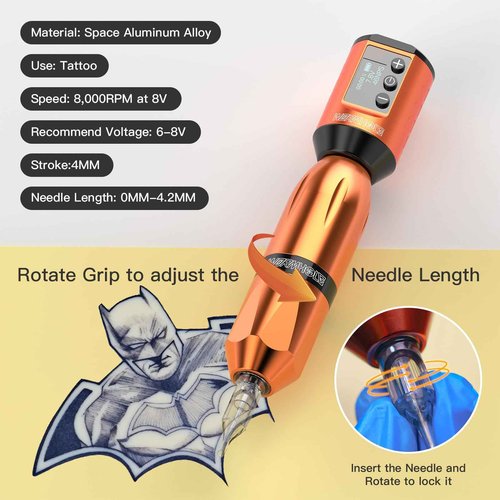 Tattoo Gun Kit, Wormhole Tattoo Kit Wireless Tattoo Machine Kit with 1,500 mAh Capacity Wireless Power Supply Digital LED Display Tattoo Pen Kit WTK257
