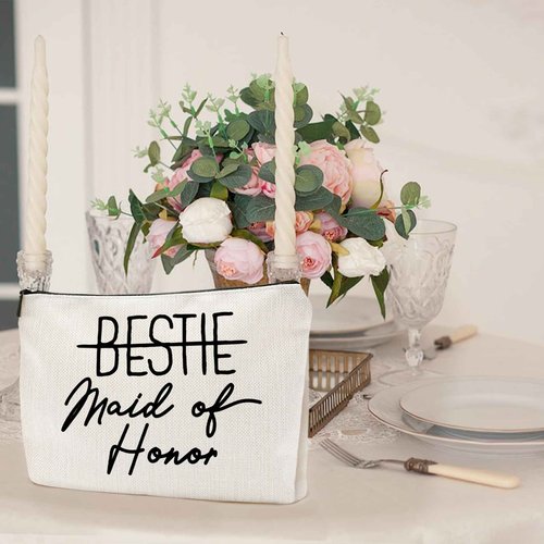 Vancsenia Bestie Maid of Honor Gift for Bridesmaid,Bachelorette Party Wedding Gifts for Besties Friends Makeup Bag Purse Cosmetic Bag for Women