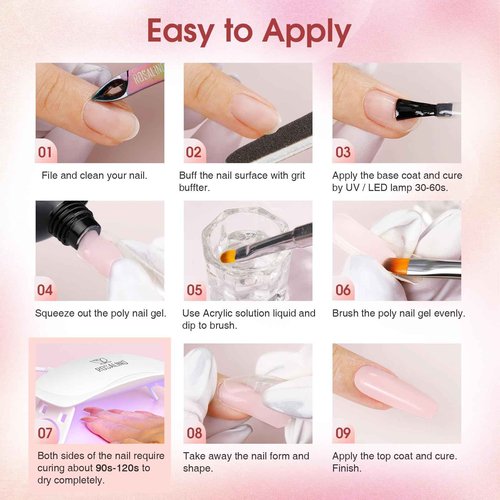 Poly Nail Gel Kit -20 Colors + 76 Nail Art Accessories ROSALIND Nude Clear Poly Nails Gel Kit Starter Kit with Slip Solution Nude Pink Nails Extensions with Mini UV Lamp