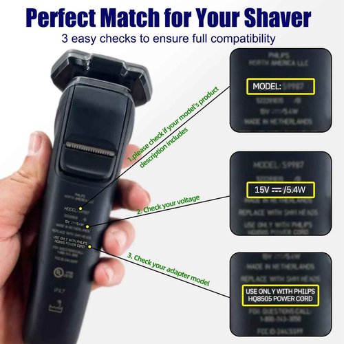 15V Charger Cord Compatible with Philips HQ8505, Replacement Adapter for Norelco One Blade QP6510 QP6520 QP6550, Series 9000 7000 5000 3000 Beard Trimmer & Electric Shaver