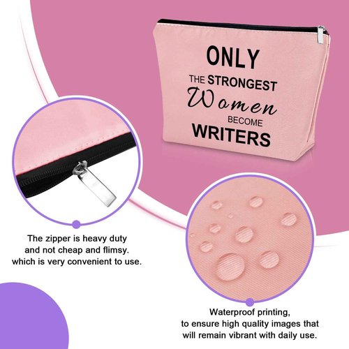 Sazuwu Pink Makeup Bag Cosmetic Organizers for Women Writers Author & Novelist Gift, Cosmetic Bag for Travel or Appreciation Birthday Retirement Thank You Gifts