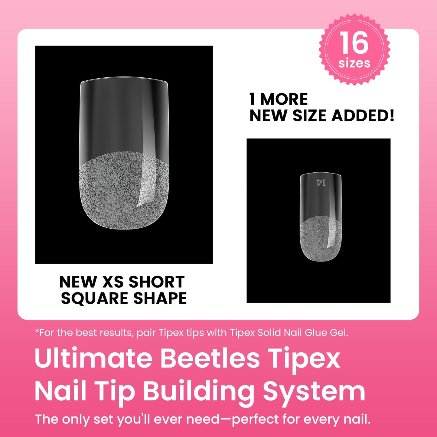 Beetles Tipex Gel Nail Kit Extra Short Square: 16 Sizes Instant Apex Nail Tips, 224 Pcs Pre-Building Square False Nail Tips with UV Nail Glue, LED Mini Nail Lamp-Thick Acrylic Nail Set for Flat Nails