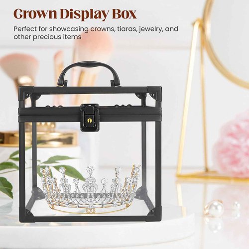 Donghome Crown Box 7.9 x 6.7 x 7.5inch, Clear Acrylic Makeup box, Makeup Organizer, Large Capacity Transparent Display Case for Vanity,Bathroom Counter or Dresser