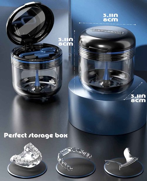 MURRI&MURRDI Retainer Mouth Guard Soak Container Box, Denture Bath Case with Strainer Basket, Braces Cleaner Cup Leak Proof, Travel Cleaning Storage Holder for Aligners Dental, Pink