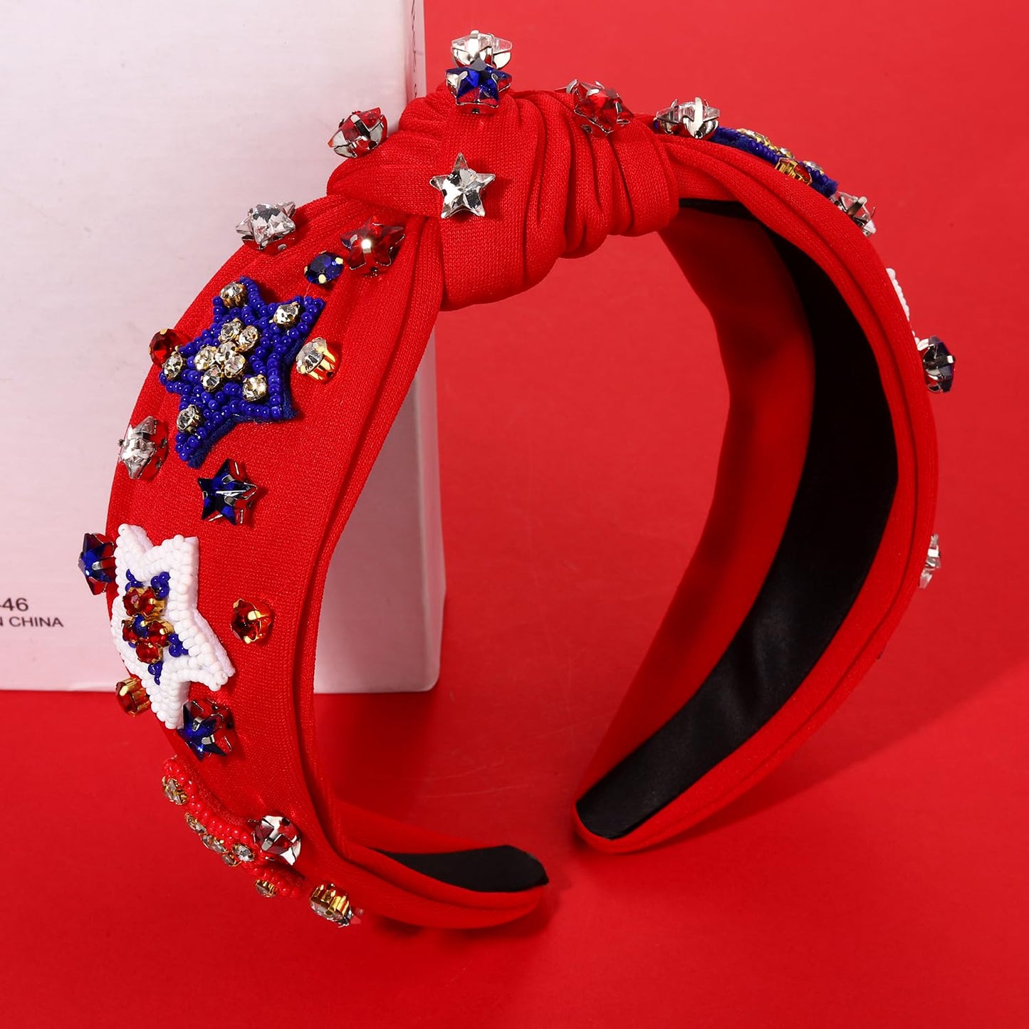 MOLOCH American Flag Headband 4th of July Headband Red White Blue USA Stars Knotted Headband for Women Rhinestone Crystal Patriotic Hairband Party Hair Accessory Stars