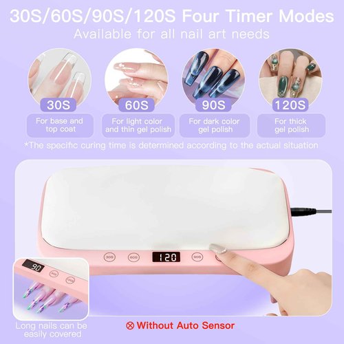 UV Nail Lamp with Arm Rest & UV Gloves, Professional LED Nail Light for Gel Nails Polish, 4 Timers Foldable Nail Dryer with Hand Rest for Nails Tech Manicure Salon Home Use Pink