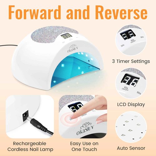 Okasiuv Rechargeable UV LED Nail Lamp with Diamond Design & Touch Control - 3 Timer Settings, Fast Curing for All Gel Polishes, Portable UV Nail Dryer for Professional Salon & Home