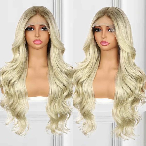 BABEHERS Blonde Lace Front Wig for Women 13x4 Body Wave Synthetic Wig Omber Pre-plucked Long Wavy 150% Density Natural Heat Resistant Hair Daily Use 26 Inch