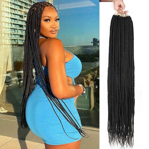 38 Inch Crochet Box Braids Pre Looped 7 Packs Box Braid Goddess Box Braids Crochet Hair Extensions Straight Crochet Hair For Women Crotchet Braid Hair Bundle (38 Inch（Pack of 7）, 1B#)
